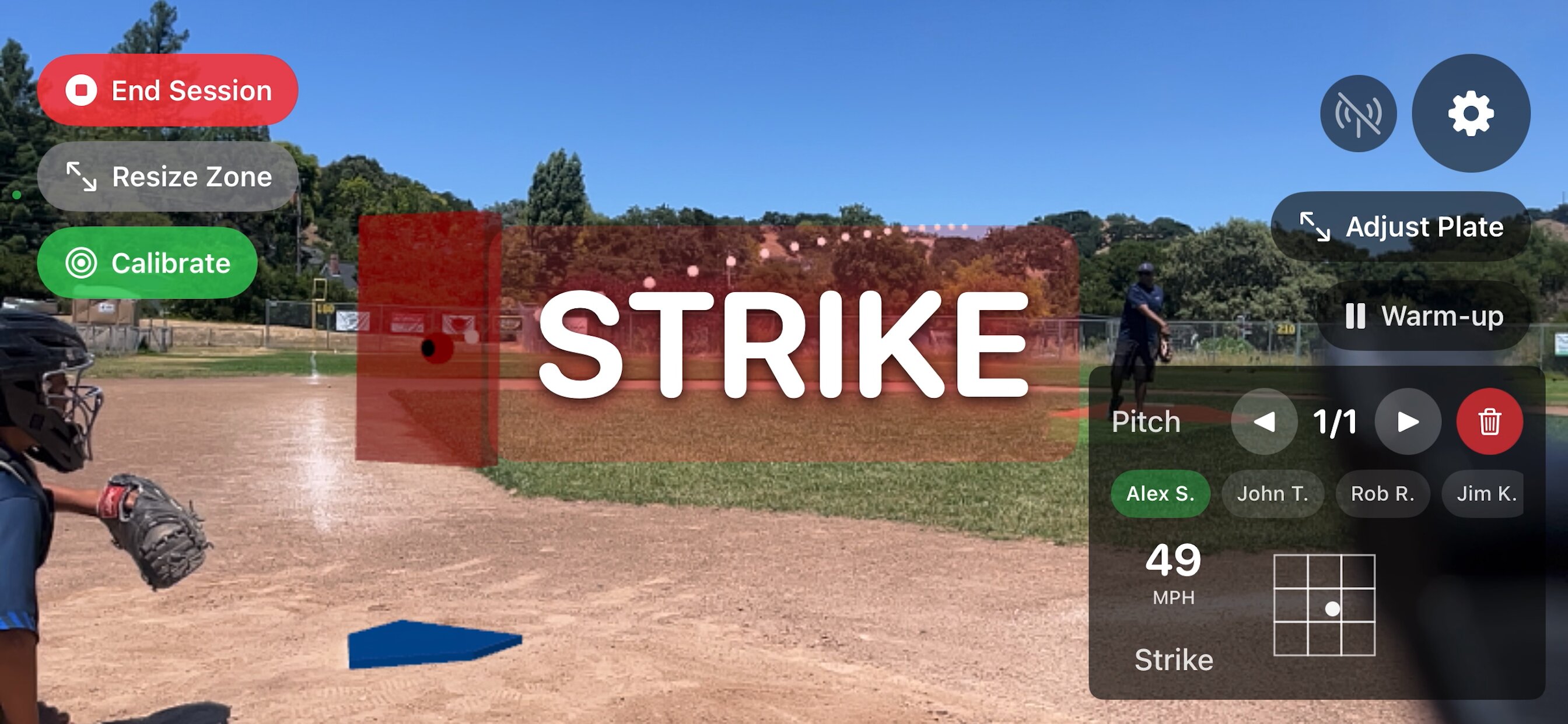Strike zone overlay on a pitch